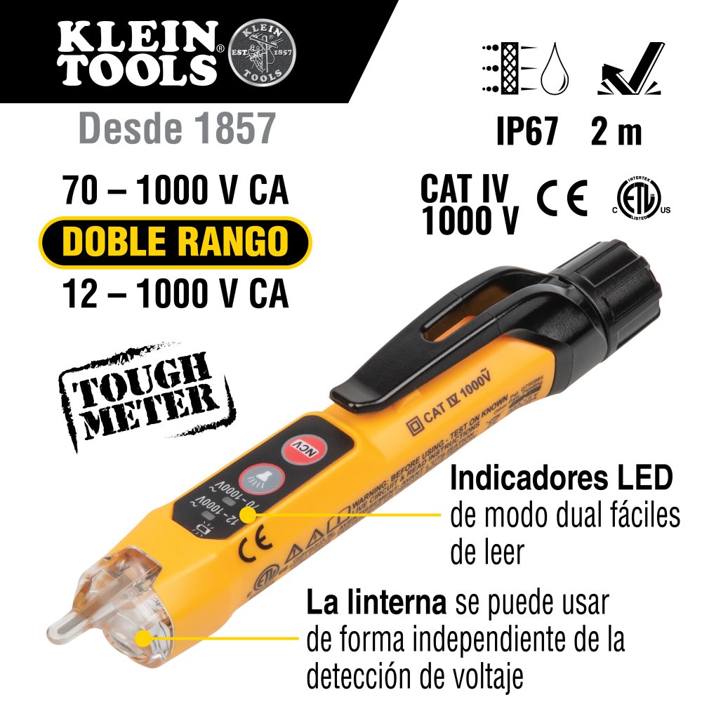 King Rango Tool Probador de voltaje sin contacto de doble rango de 12-1000 V CA NCVT3P ...